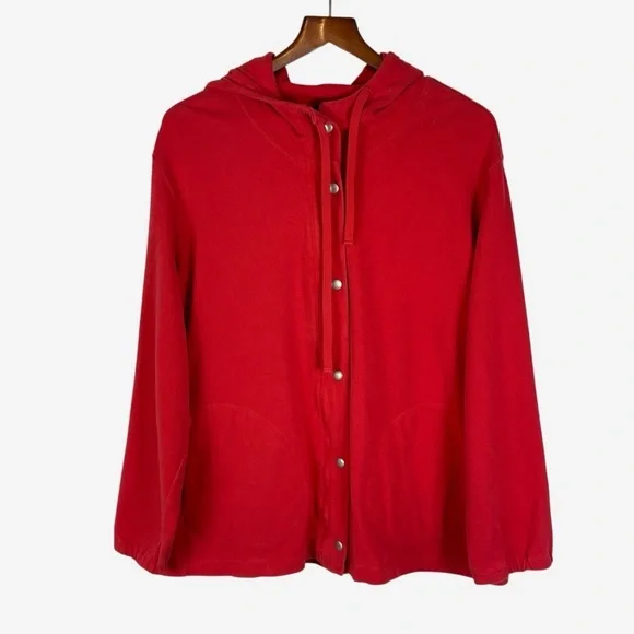 Eileen Fisher Woman Organic Cotton Full Zip Hoodie Size 2X Tomato Red Pockets - Picture 1 of 10
